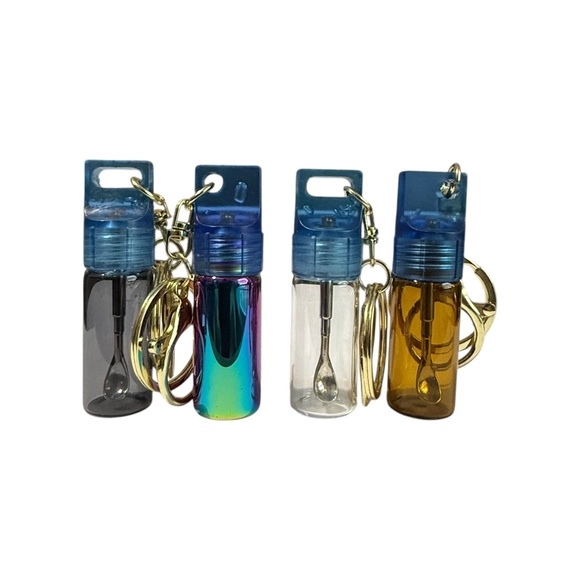 mini glass spice dispenser keychain: extending spoon scoop snuff storage stash - Picture 11 of 14